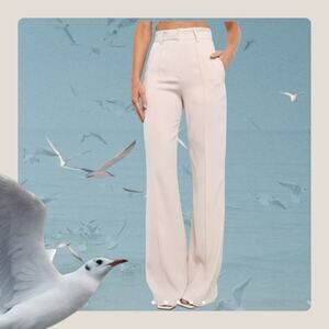 Revolve SNDYS Burland High Waist Wide Leg Trouser Pants L 10 12 Cream Beige